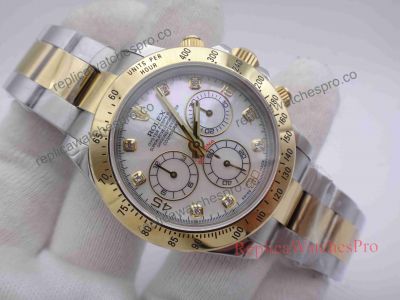 Rolex Daytona White Mop Diamond Dial Two Tone Gold Replica Watch 40mm